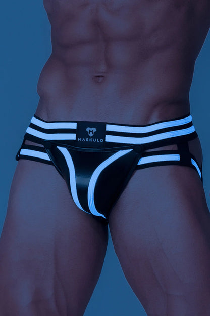 Youngero Generation Y. Jockstrap fétichiste pour homme. Braguette. Noir et blanc « Néon »