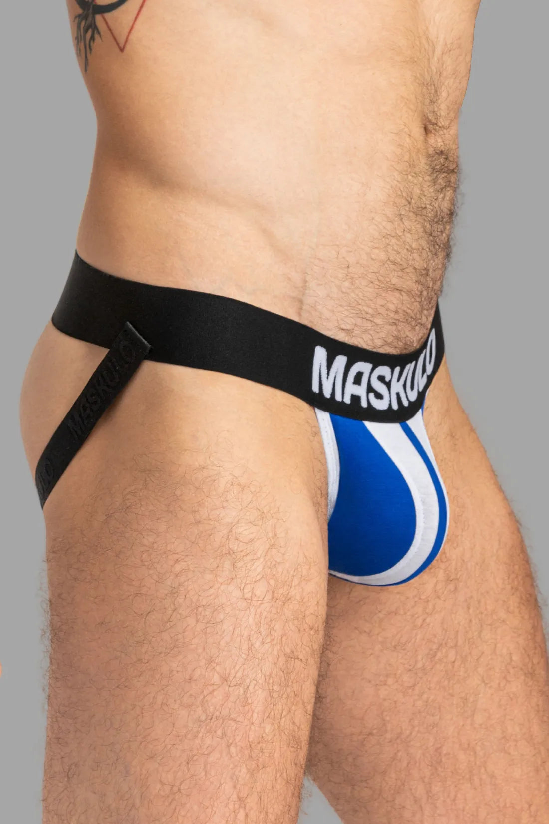 Jockstrap TIGER avec POUCH-SNAP. Blanc et bleu