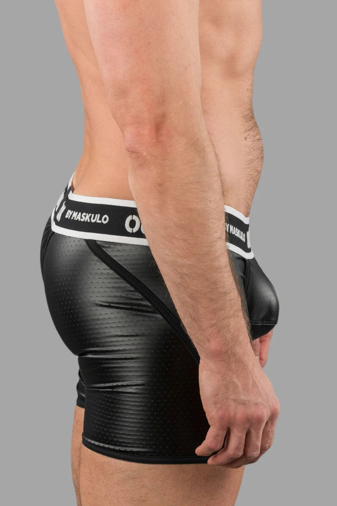 Outtox by Maskulo. Wrapped Rear Shorts with Snap Codpiece. Black