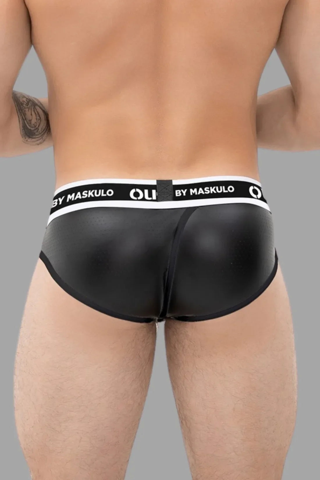 Outtox by Maskulo. Wrapped Rear Briefs with Snap Codpiece. Black