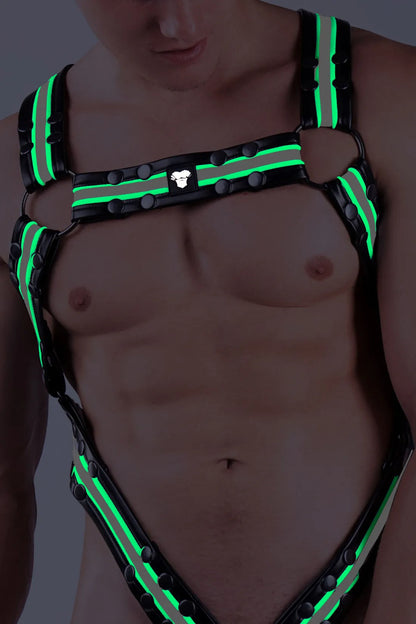 Youngero. Harnais de corps pour homme. Noir et vert « Neon »