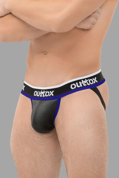 Outtox. Jock con bragueta Snap. Negro+Azul &