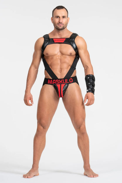 Body Harness with Push-up Effect. Black and Red