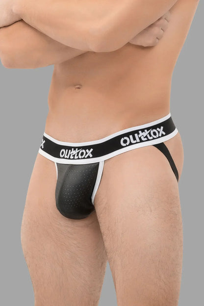 Outtox. Jock avec braguette à boutons-pression. Noir et blanc