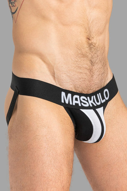 Jockstrap TIGER avec POUCH-SNAP. Noir et blanc