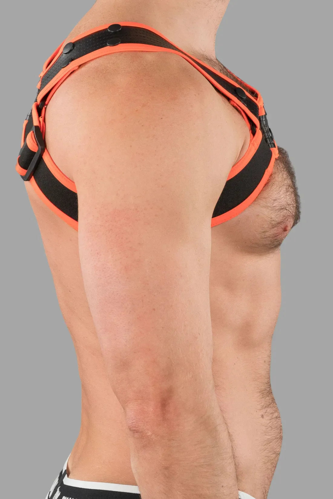 Outtox by Maskulo. Bulldog Harness with Snaps. Black and Orange