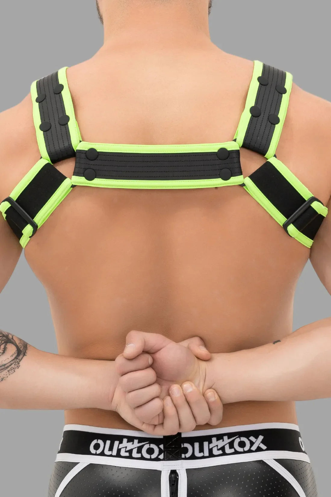 Outtox. Body Harness with Snaps. Black and Green &