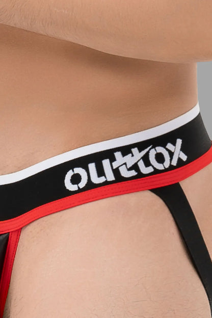 Outtox. Jock met snap-codpiece. Zwart+Rood