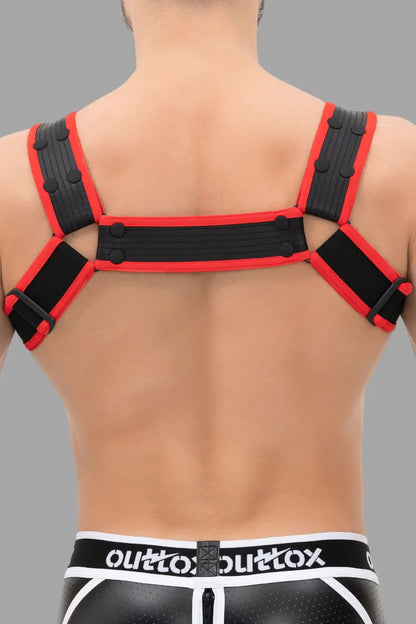 Outtox. Body Harness with Snaps. Black and Red