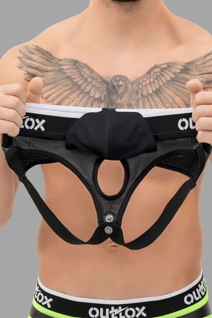 Outtox. Jock mit Druckknopf-Codpiece. Schwarz