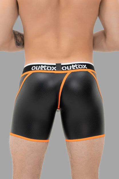 Outtox. Wrap-Rear Short Tights. Snap Codpiece. Black and Orange