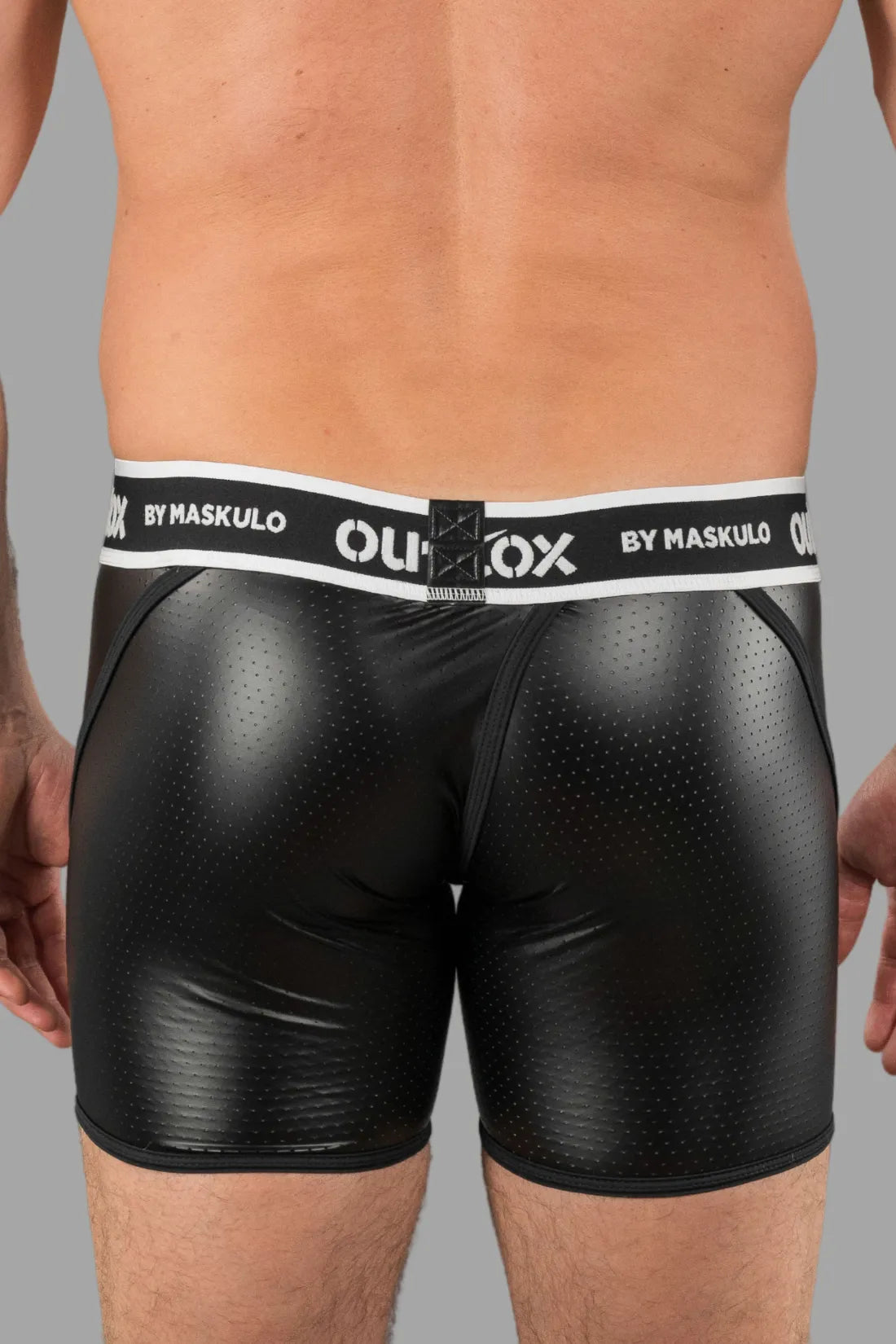 Outtox by Maskulo. Wrapped Rear Shorts with Snap Codpiece. Black