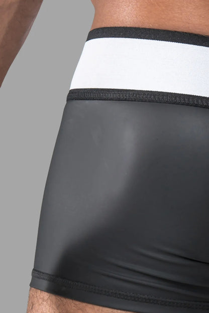 Armored. Rubber look Trunk Shorts. Detachable pouch. Zippered rear. Black