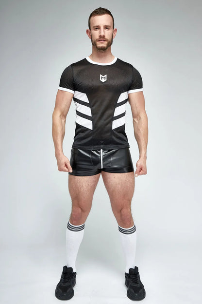 Skulla. Leatherette Jogging Shorts. Black and White