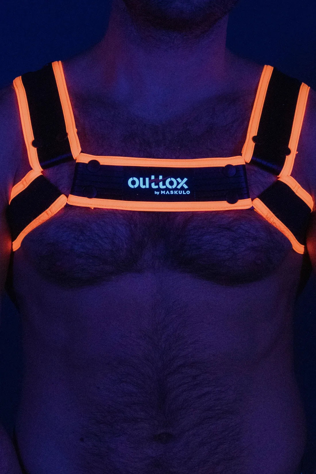 Outtox by Maskulo. Bulldog Harness with Snaps. Black and Orange