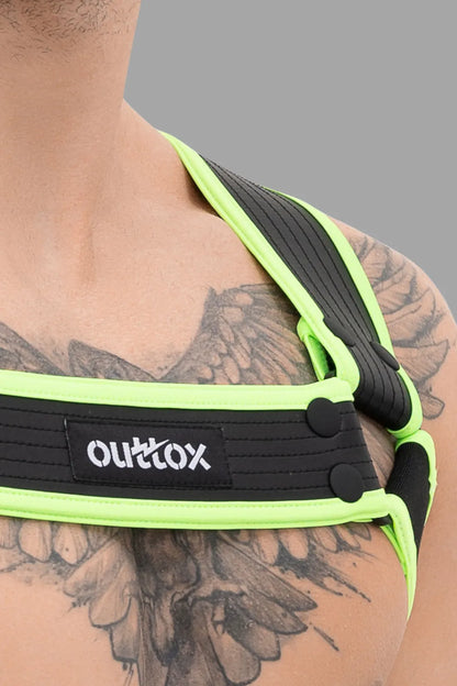 Outtox. Harnais de corps avec boutons-pression. Noir et vert « Neon »