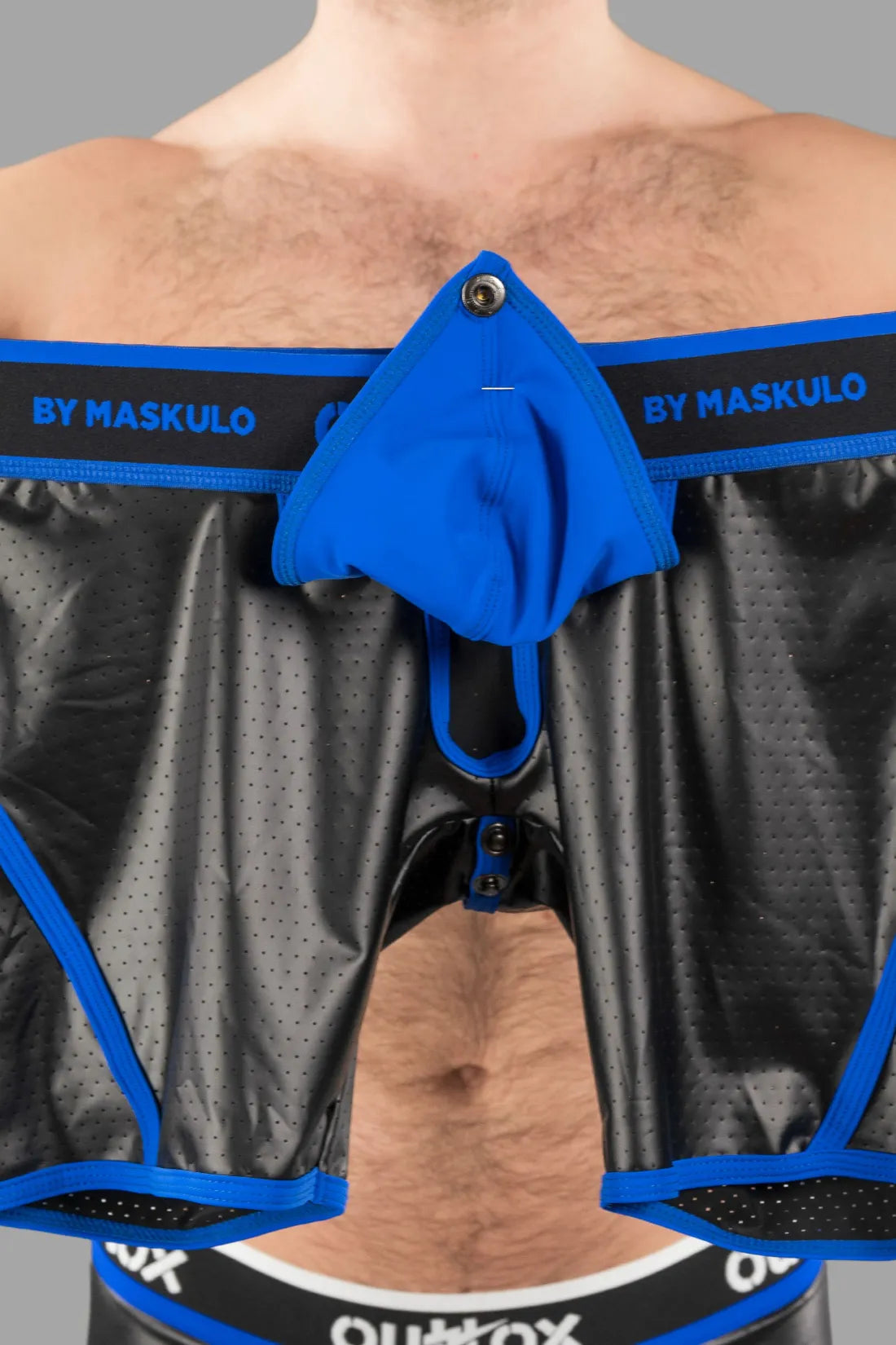 Outtox by Maskulo. Wrapped Rear Shorts with Snap Codpiece. Blue