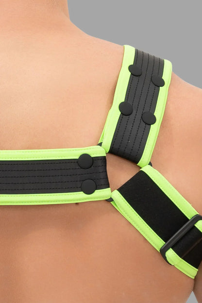 Outtox. Body Harness with Snaps. Black and Green &