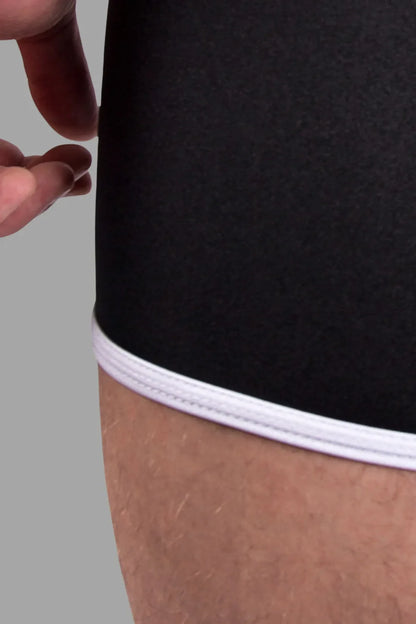 Jovenero. Pantalones cortos de ciclismo Fetish para hombre. Bragueta. Parte trasera con cremallera. Negro+Blanco &