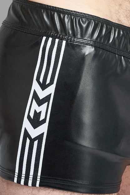 Skulla. Leatherette Jogging Shorts. Black and White