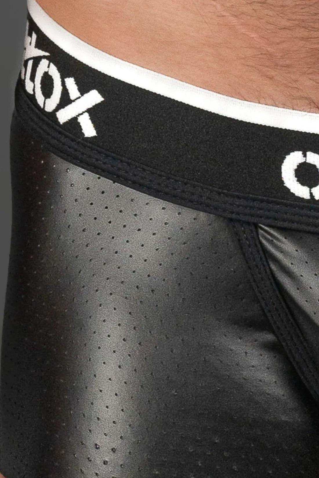 Outtox. Zippered Rear Leggings with Snap Codpiece. Black