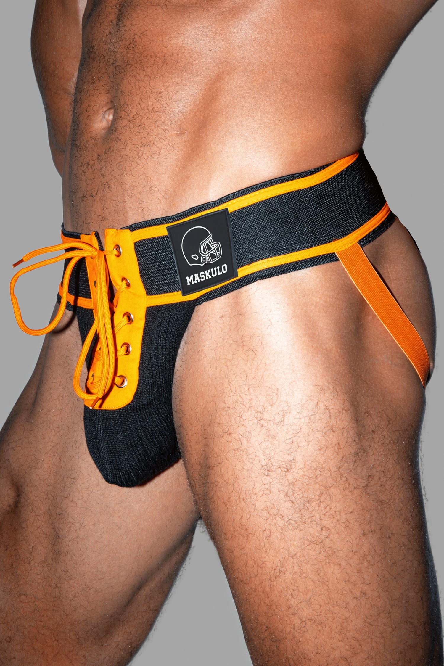 Matt Gridd-Iron, Jockstrap de Football Américain. Noir + Orange