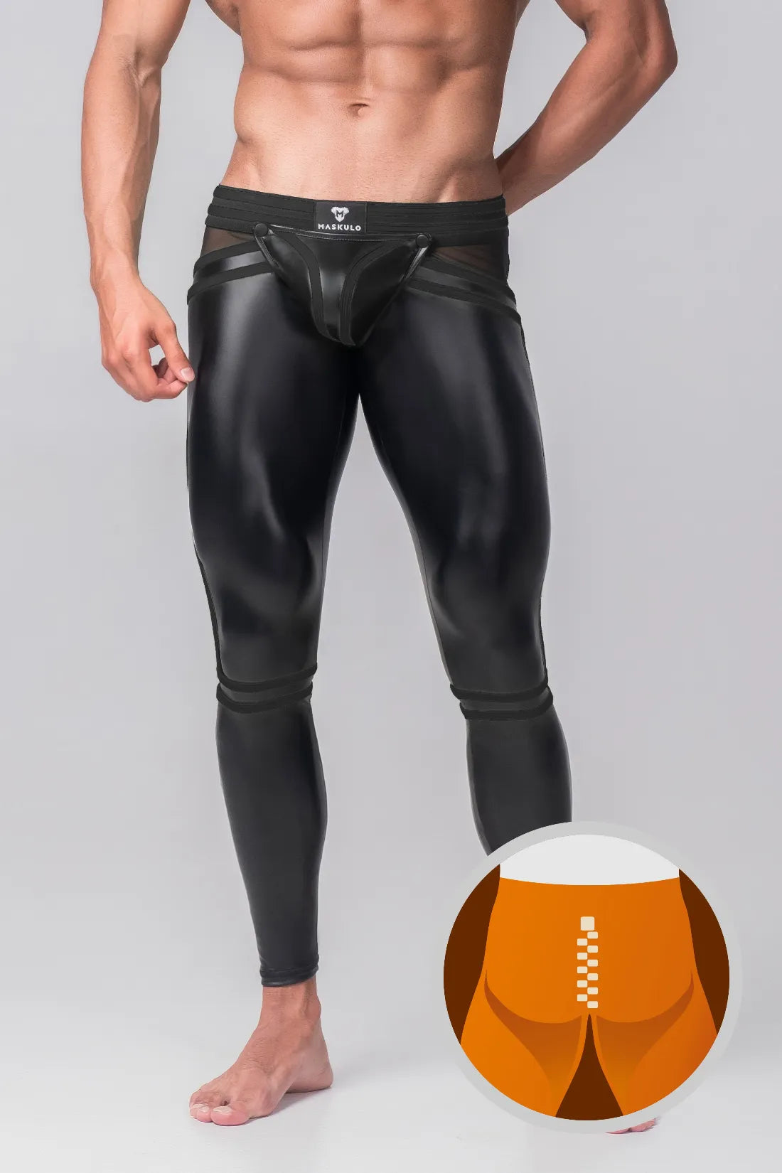 Youngero Generation Y. Herren-Leggings. Schamkapsel. Reißverschluss hinten. Schwarz