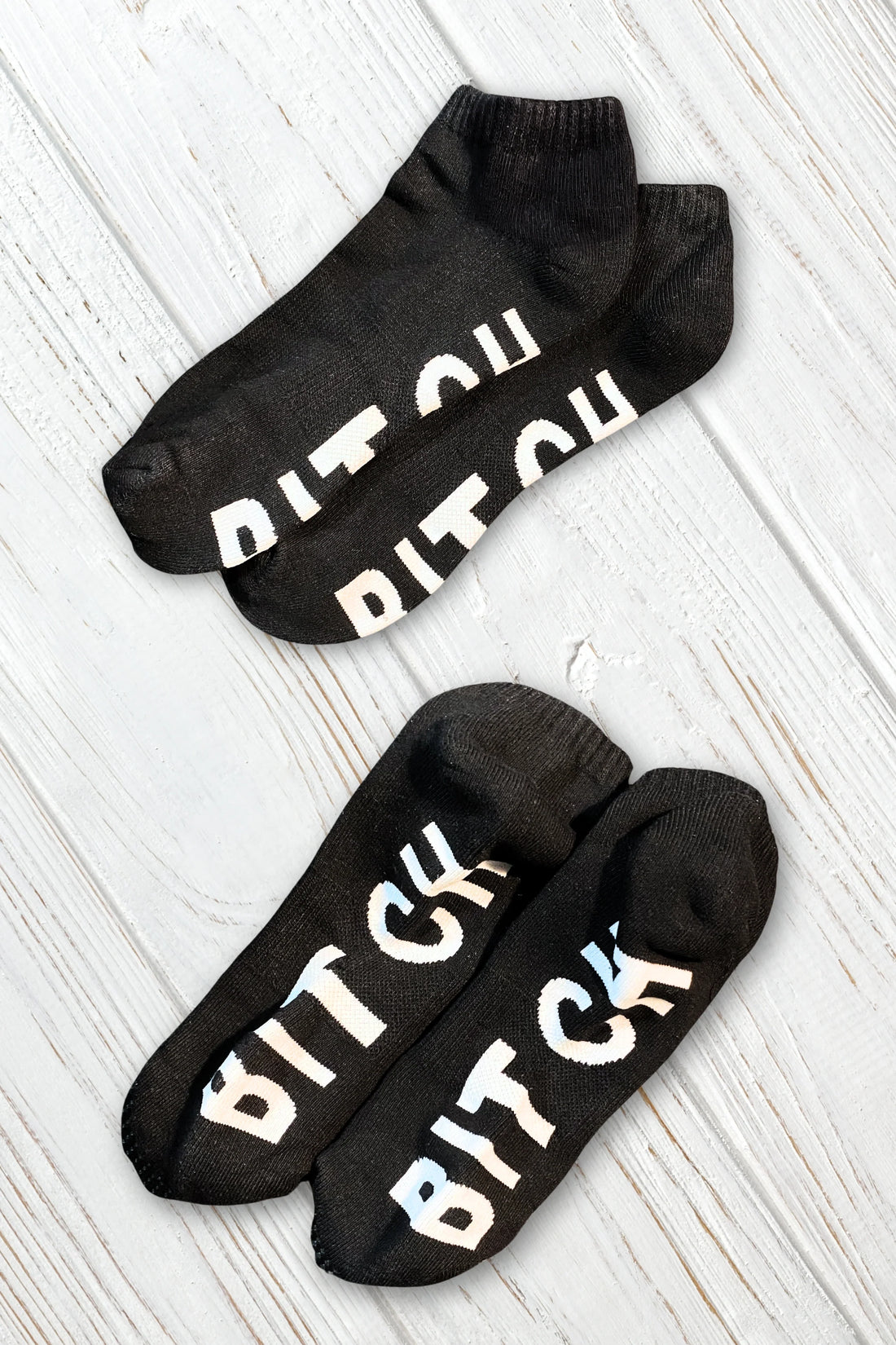 &quot;B*TCH&quot; Ankle Socks. Black + White