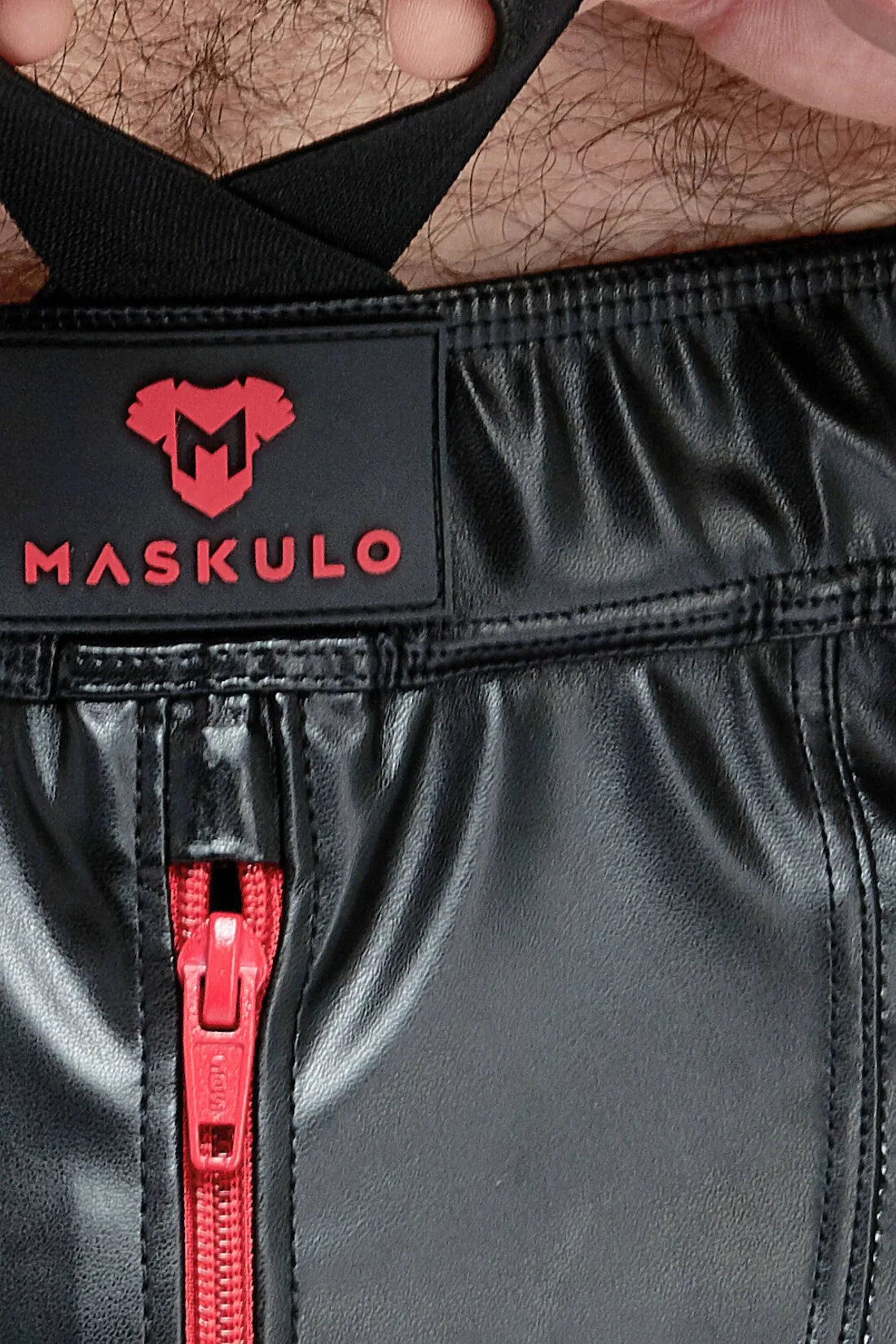 Skulla. Leatherette Jogging Shorts. Black and Red