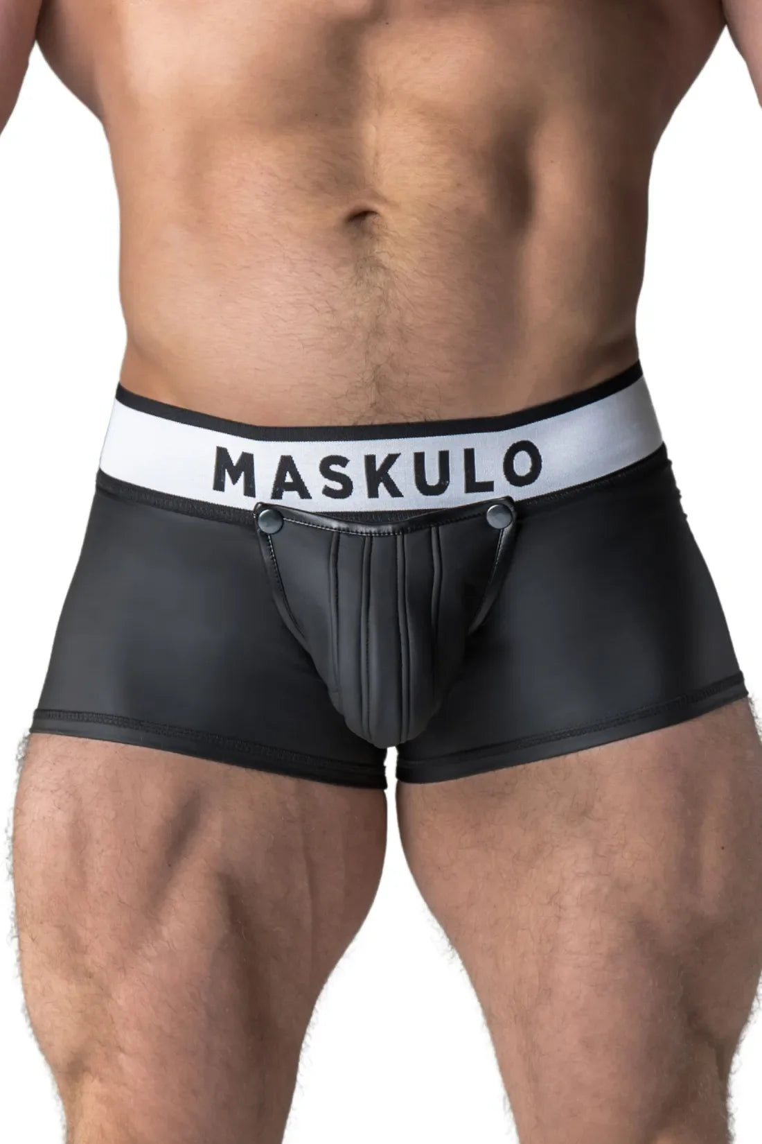 Armored. Rubber Look Trunk Shorts. Detachable Pouch. Black