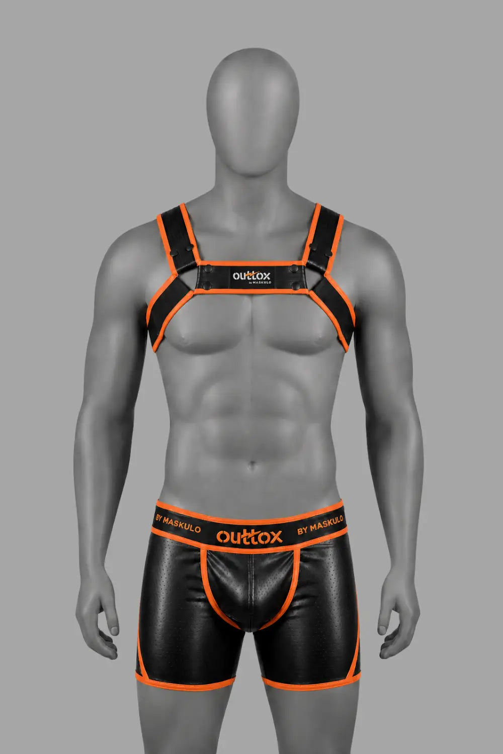 Outtox by Maskulo. Szelki Bulldog z zatrzaskami. Czarno-pomarańczowe