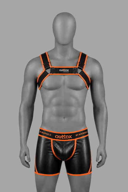 Outtox by Maskulo. Szelki Bulldog z zatrzaskami. Czarno-pomarańczowe