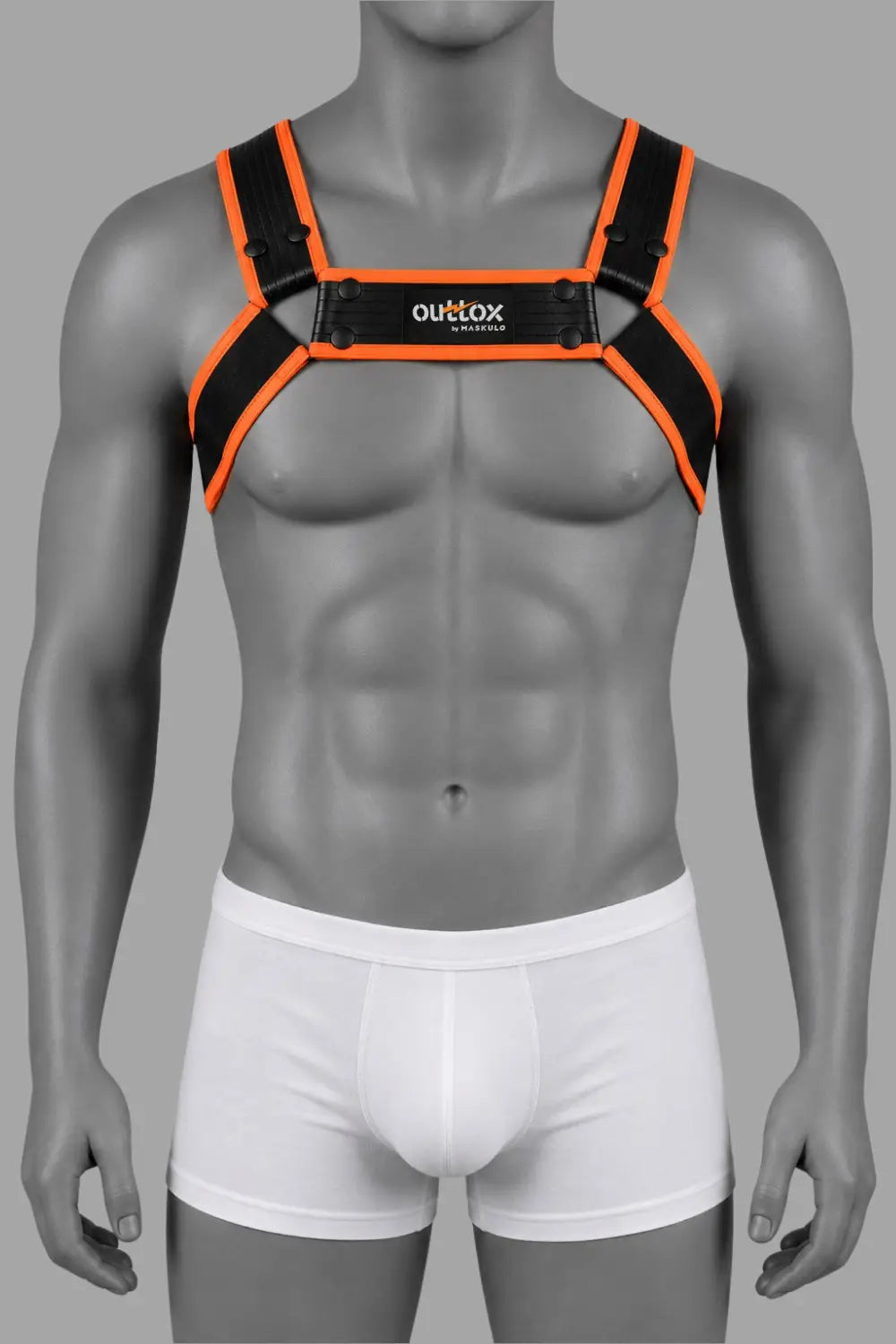 Outtox by Maskulo. Szelki Bulldog z zatrzaskami. Czarno-pomarańczowe