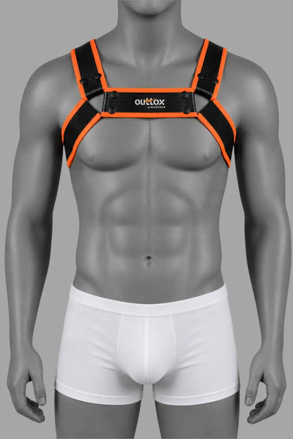 Outtox by Maskulo. Szelki Bulldog z zatrzaskami. Czarno-pomarańczowe