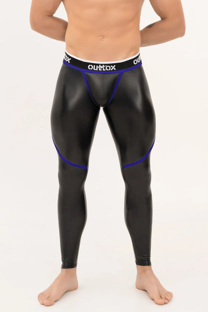 Outtox. Leggings con cremallera trasera y bragueta a presión. Negro+Azul &