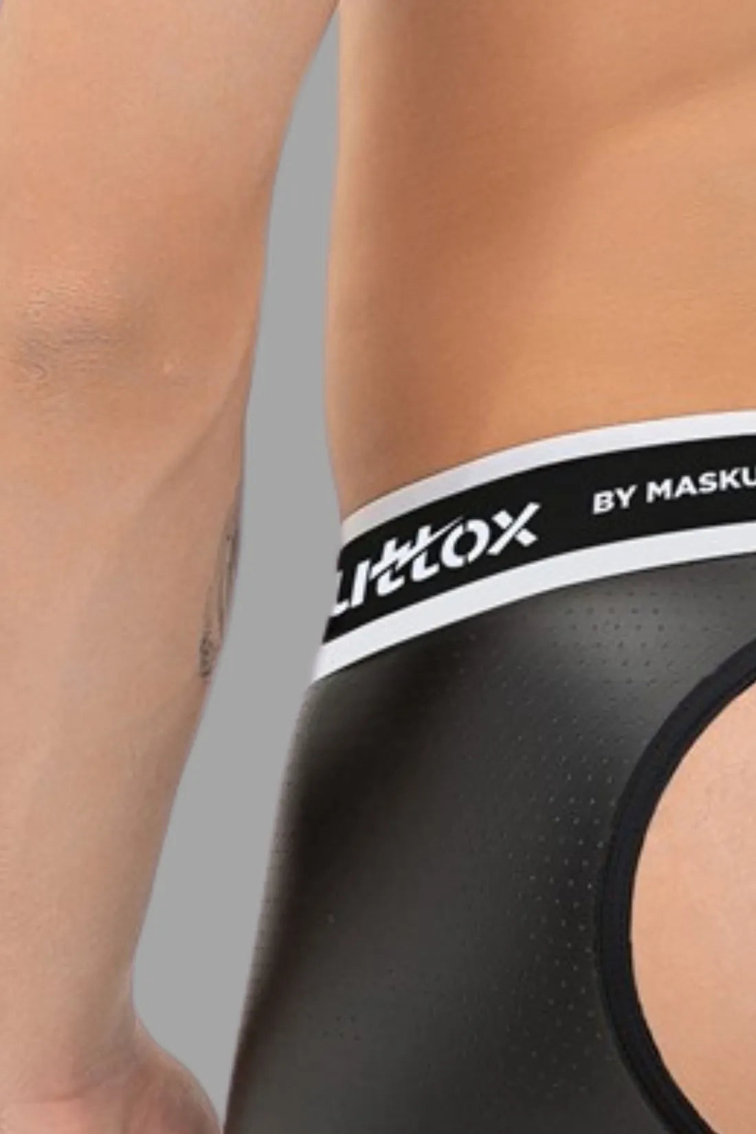 Outtox. Open Rear Trunk Shorts with Snap Codpiece. Black