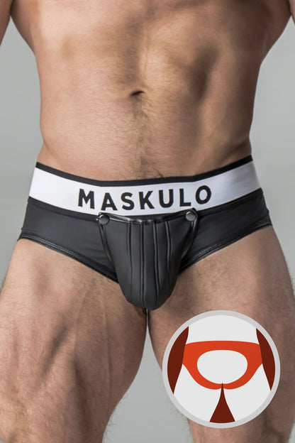 Armored. Rubber look Briefs. Detachable pouch. Open rear. Black - Maskulo - MBR107-Y1 - Maskulo EU Global Online Store