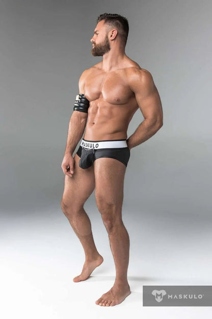 Armored. Rubber look Briefs. Detachable pouch. Open rear. Black - Maskulo - MBR107-Y1 - Maskulo EU Global Online Store