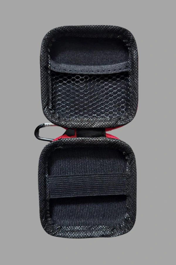 Black and red EVA mini zip-case with carabiner from gay-owned Maskulo, founded by a Russian anti-Putin activist