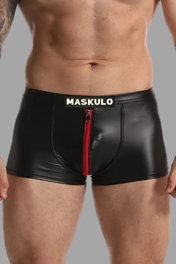 Raff LiquidOil PU Leather Shorts. Black + Red - Maskulo - MSH237 - Y2 - Maskulo Global (EU) Store