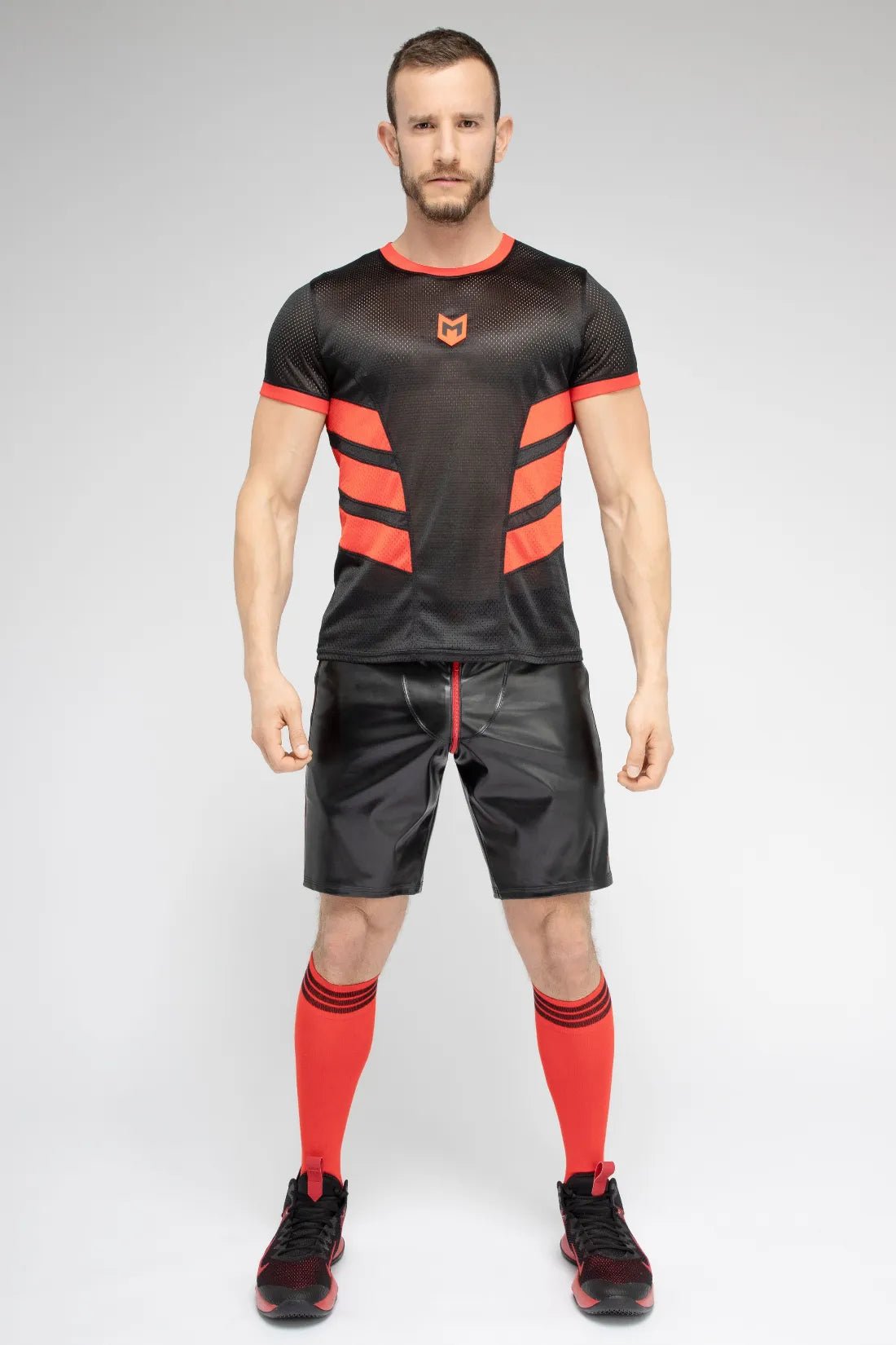 Maskulo Skulla Mesh T-Shirt in Black and Red from Maskulo Global (EU) online store. Stylish and breathable mesh top for a bold look.