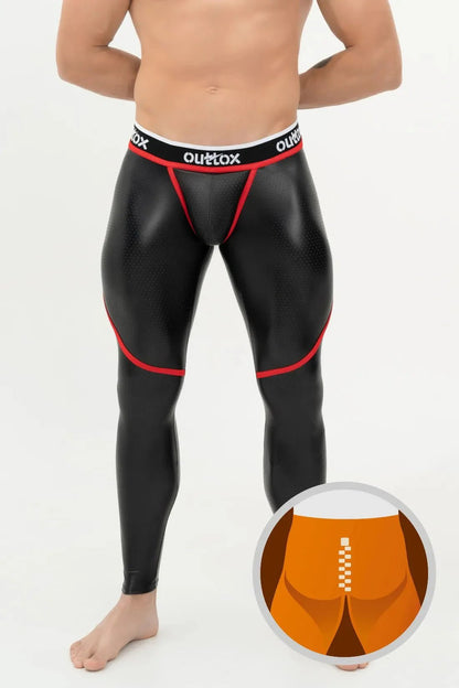 Outtox. Zip - Rear Leggings with Snap Codpiece. Black+Red - Outtox - XLG101 - Y1 - Maskulo EU Global Online Store