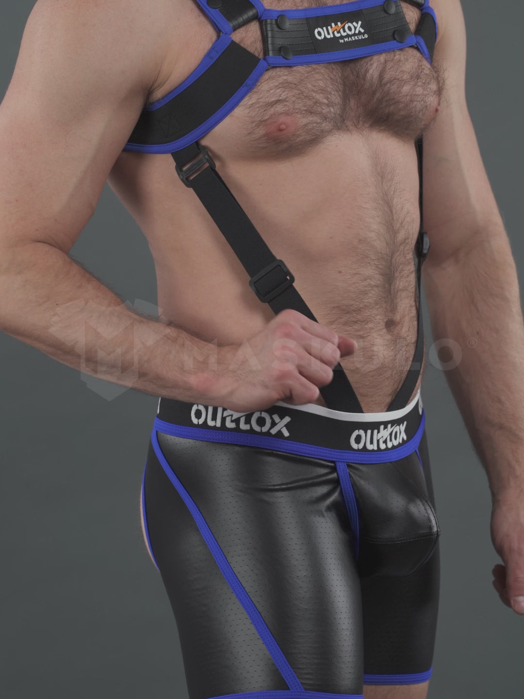 Outtox by Maskulo. Body Harness with Snaps. Black and Blue