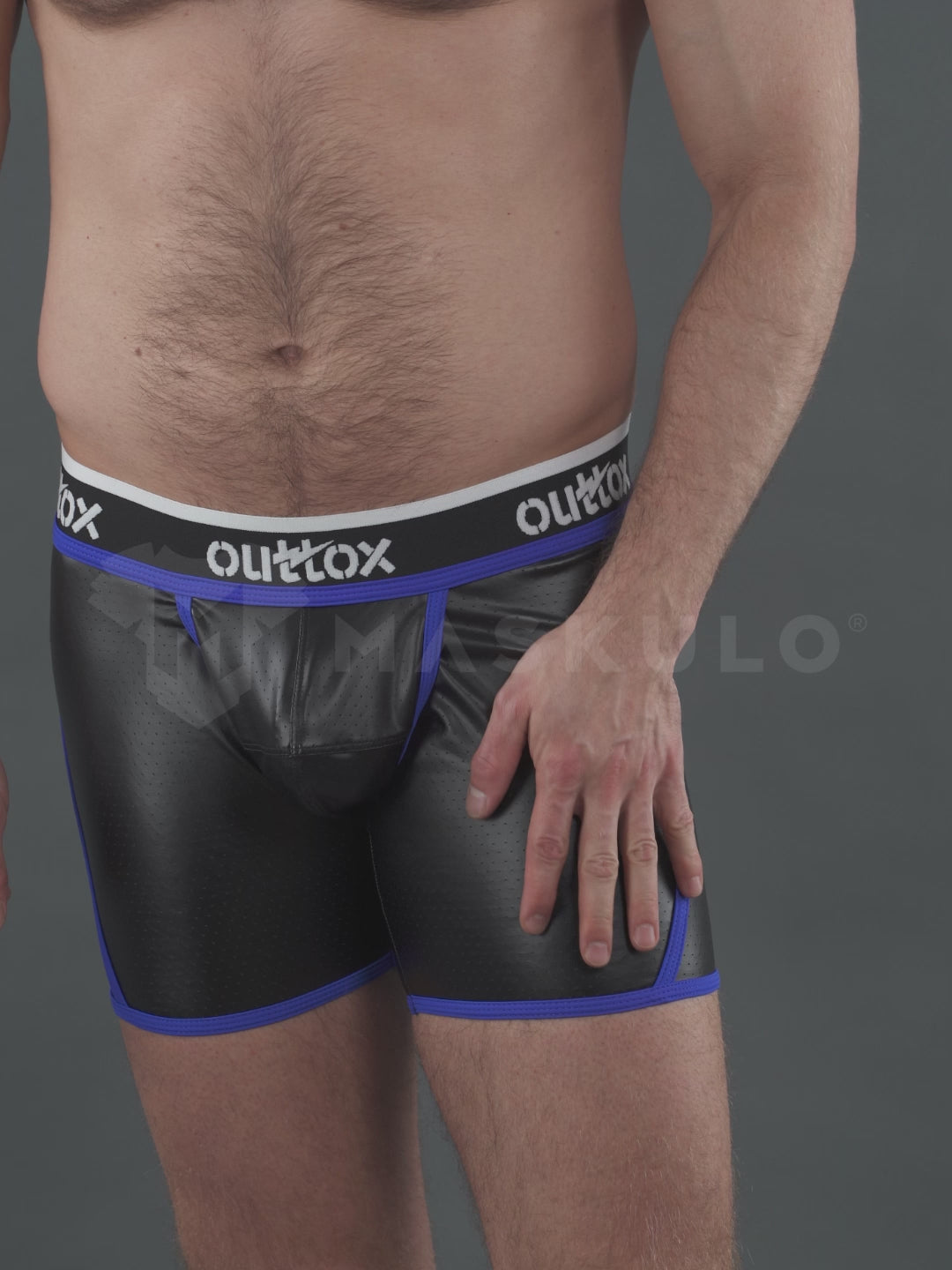 Outtox. Pantalones cortos traseros abiertos con bragueta a presión. Azul