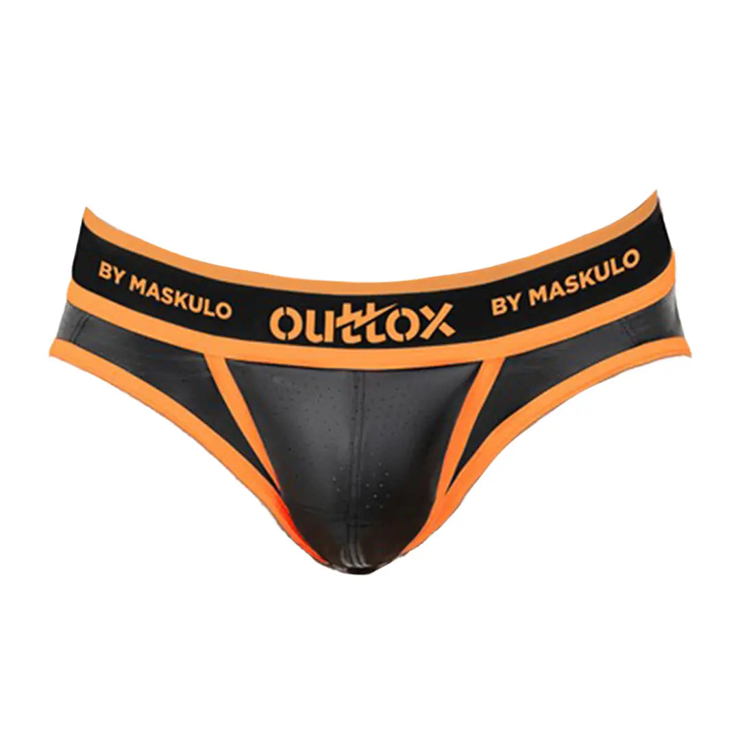 Outtox by Maskulo. Open Rear Briefs with Snap Codpiece. Orange &