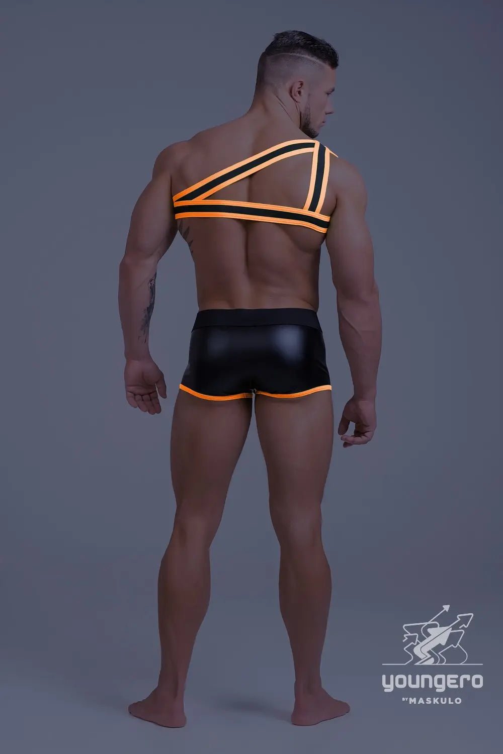 Youngero. Asymmetrical One Shoulder Rubber Harness. Orange Neon - Maskulo - MHR146-Y1 - Maskulo EU Global Online Store