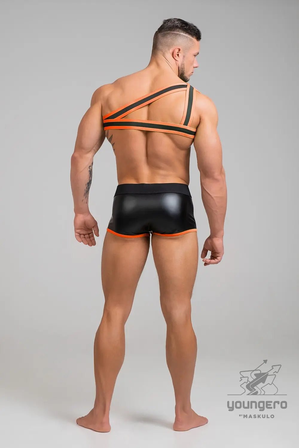 Youngero. Asymmetrical One Shoulder Rubber Harness. Orange Neon - Maskulo - MHR146-Y1 - Maskulo EU Global Online Store